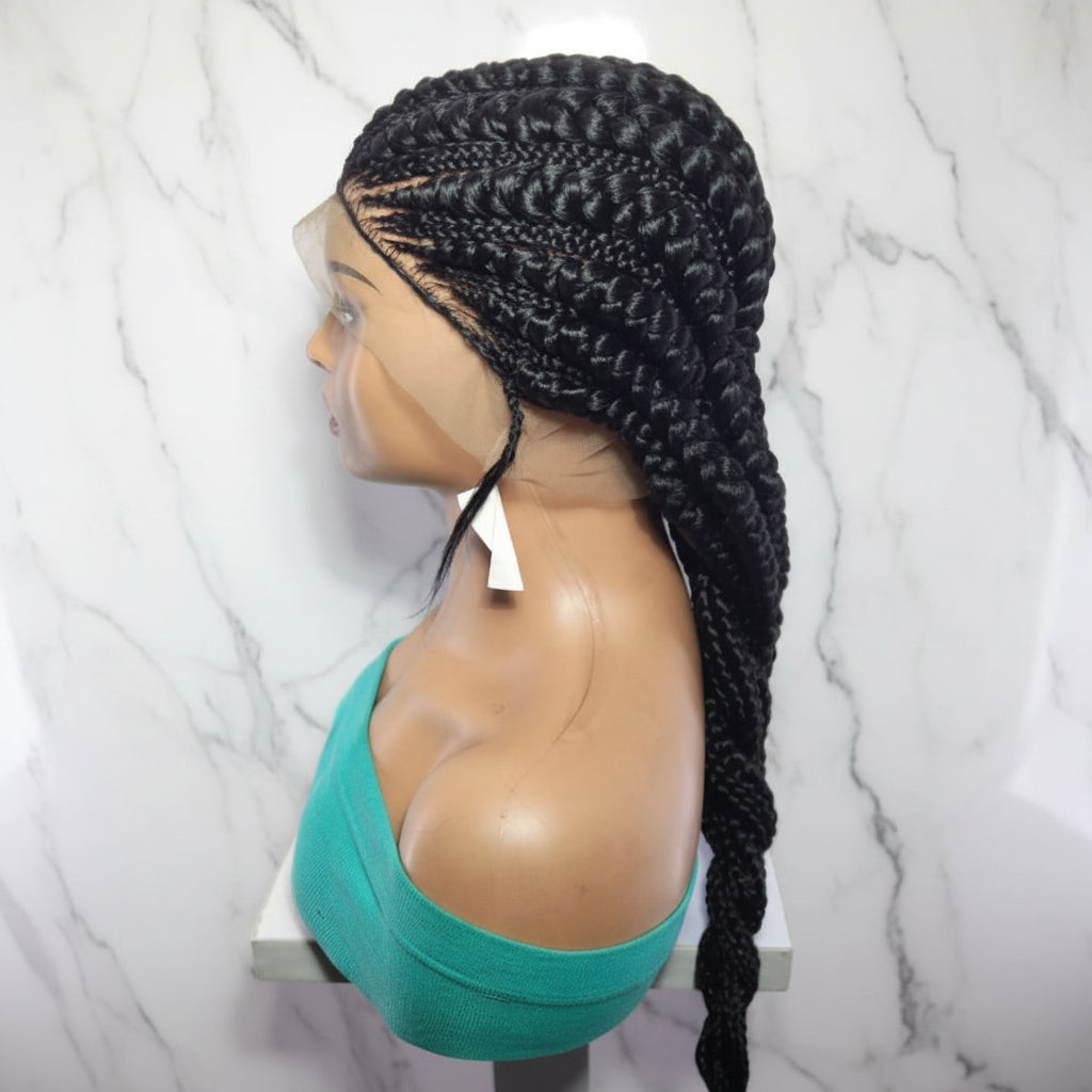Black synthetic long braids braided wig 