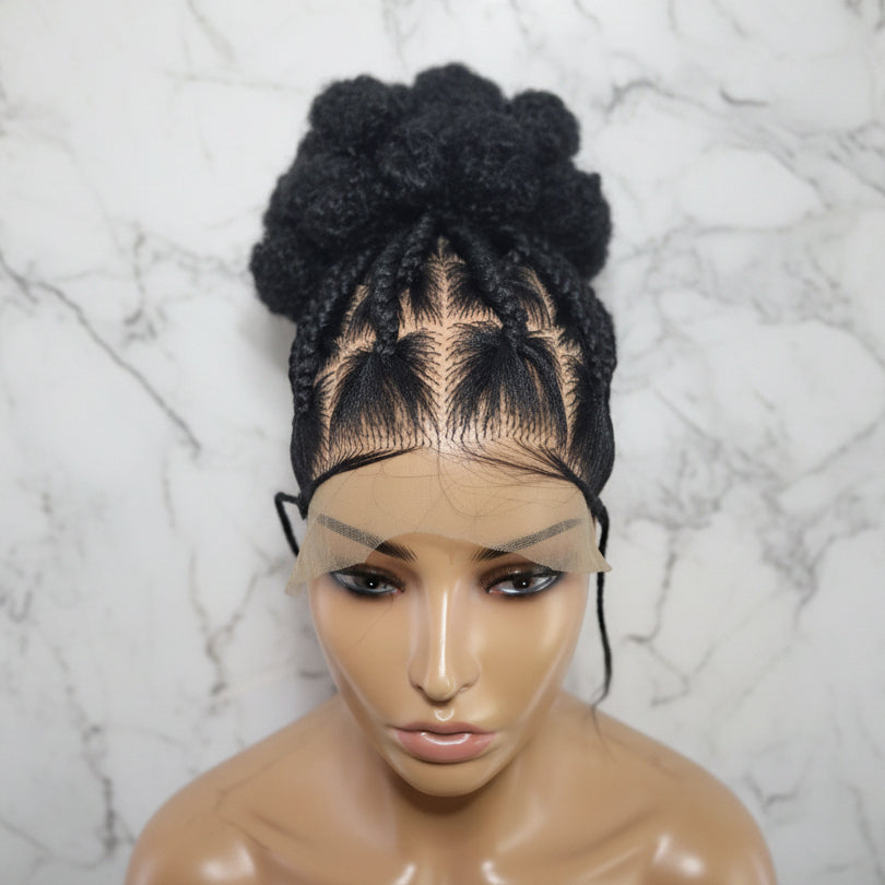 Natural Hair Updo Bun Braided Wig. Full lace with Baby Hair