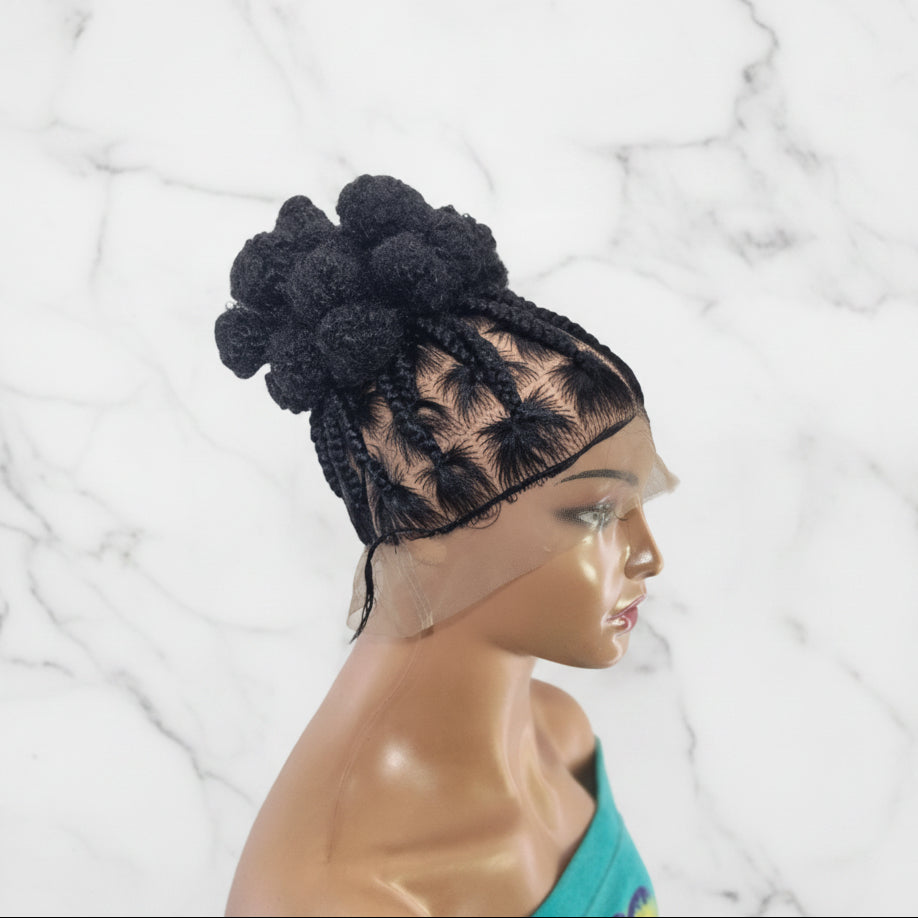 Natural Hair Updo Bun Braided Wig. Full lace with Baby Hair