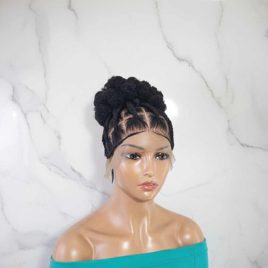 Natural Hair Updo Bun Braided Wig. Full lace with Baby Hair