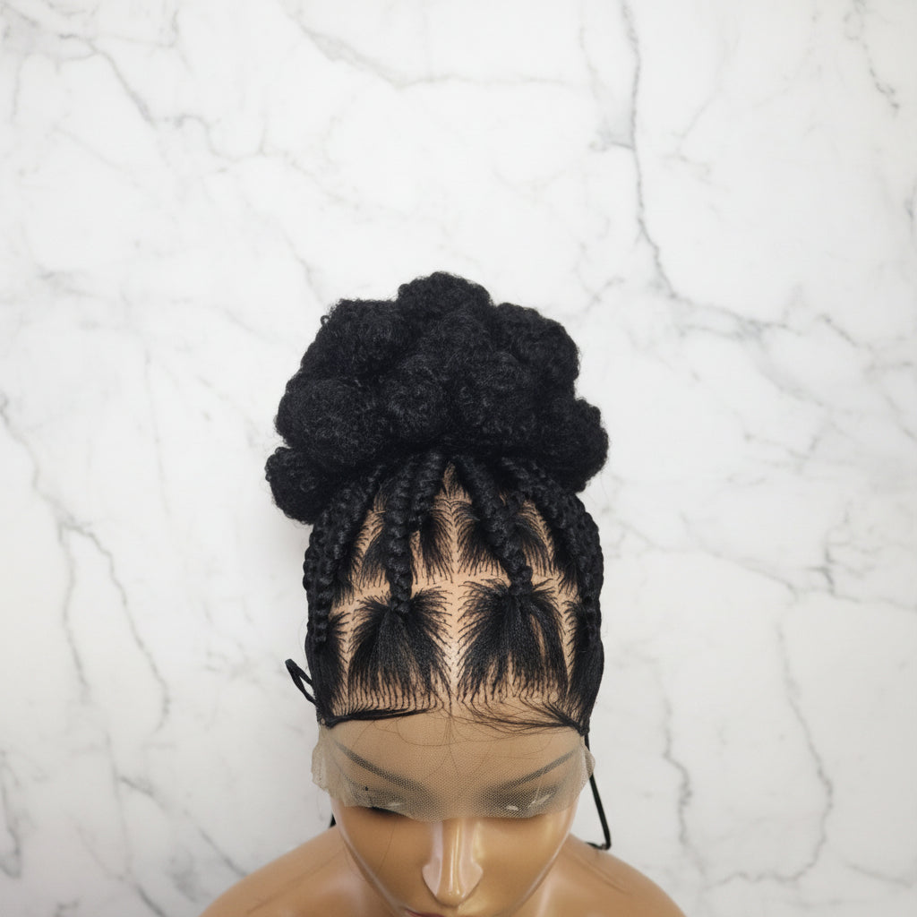 Natural Hair Updo Bun Braided Wig. Full lace with Baby Hair