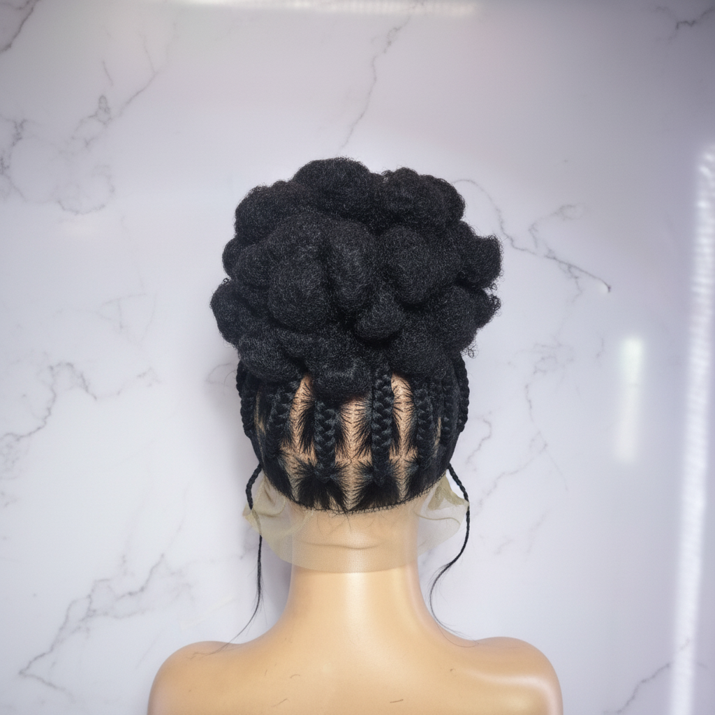 Natural Hair Updo Bun Braided Wig. Full lace with Baby Hair