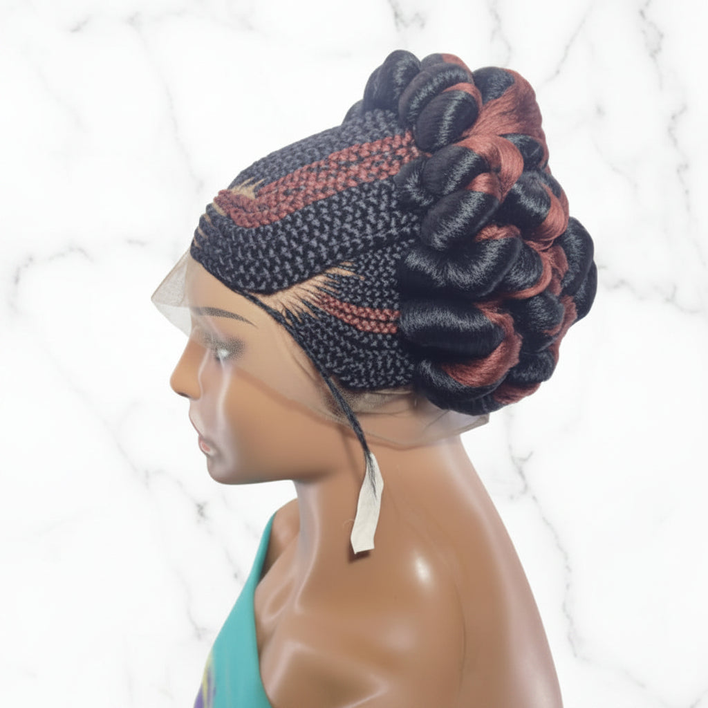 Braided Wig. Jumbo Twist Braids Puff Knots. Full Lace with Baby Hair. Bun Braid