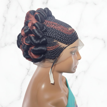 Braided Wig. Jumbo Twist Braids Puff Knots. Full Lace with Baby Hair. Bun Braid