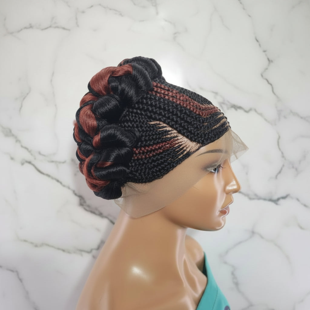 Braided Wig. Jumbo Twist Braids Puff Knots. Full Lace with Baby Hair. Bun Braid