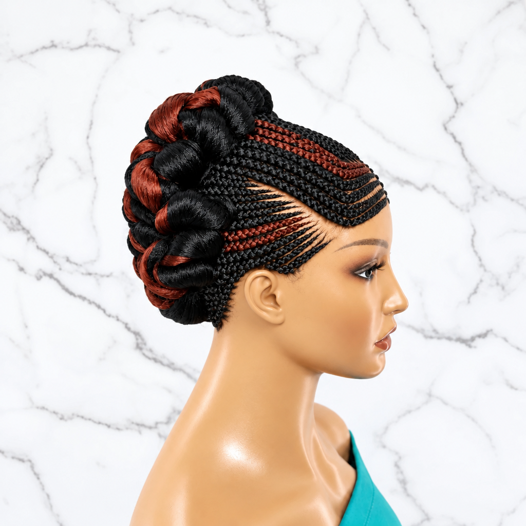 Braided Wig. Jumbo Twist Braids Puff Knots. Full Lace with Baby Hair. Bun Braid