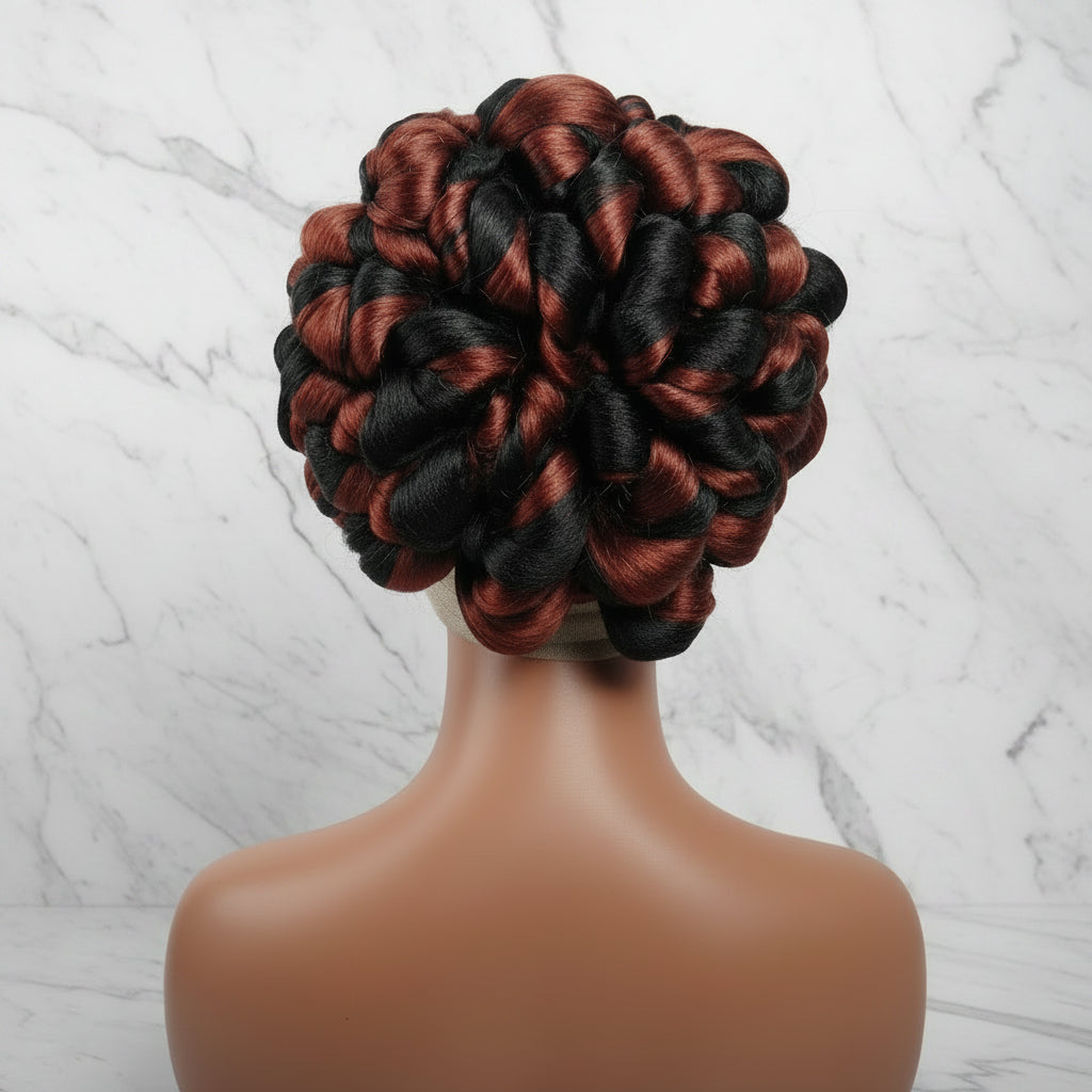 Braided Wig. Jumbo Twist Braids Puff Knots. Full Lace with Baby Hair. Bun Braid