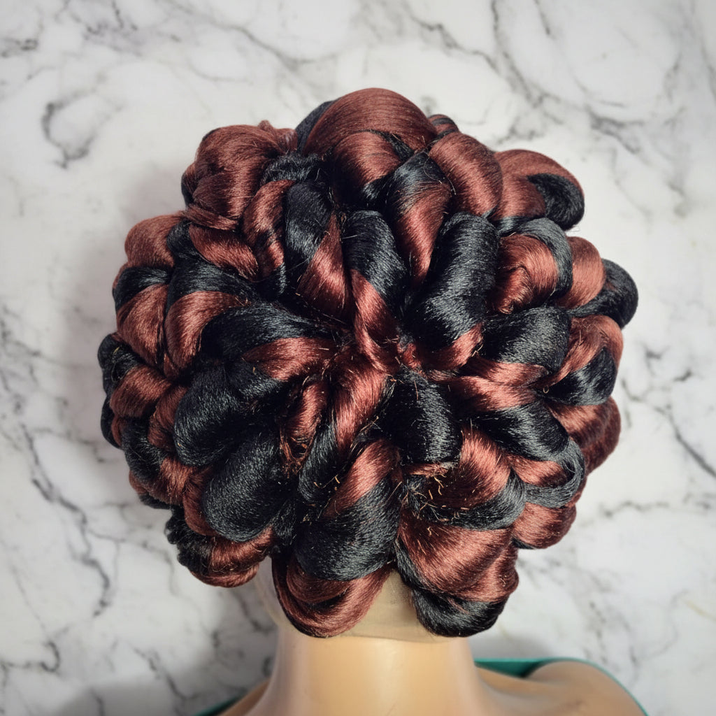 Braided Wig. Jumbo Twist Braids Puff Knots. Full Lace with Baby Hair. Bun Braid
