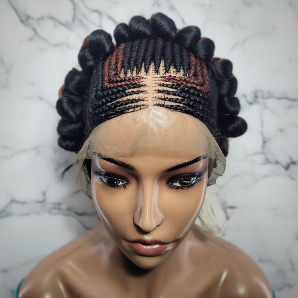 Braided Wig. Jumbo Twist Braids Puff Knots. Full Lace with Baby Hair. Bun Braid