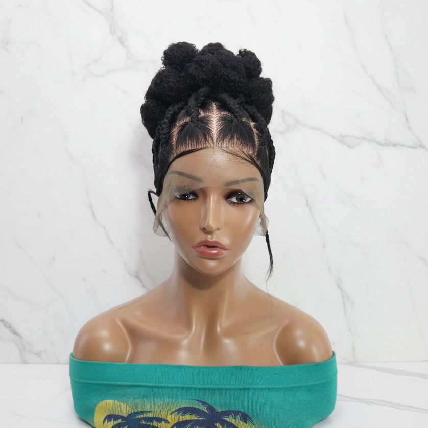 Natural Hair Updo Bun Braided Wig. Full lace with Baby Hair