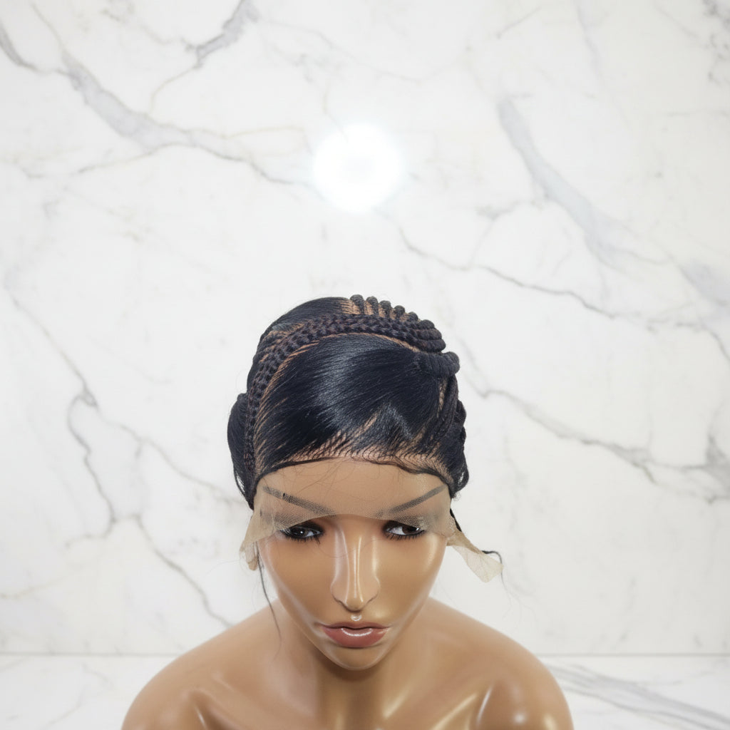 Brush Bun Braided Wig. Cornrow Braids. Full Lace with Baby Hair