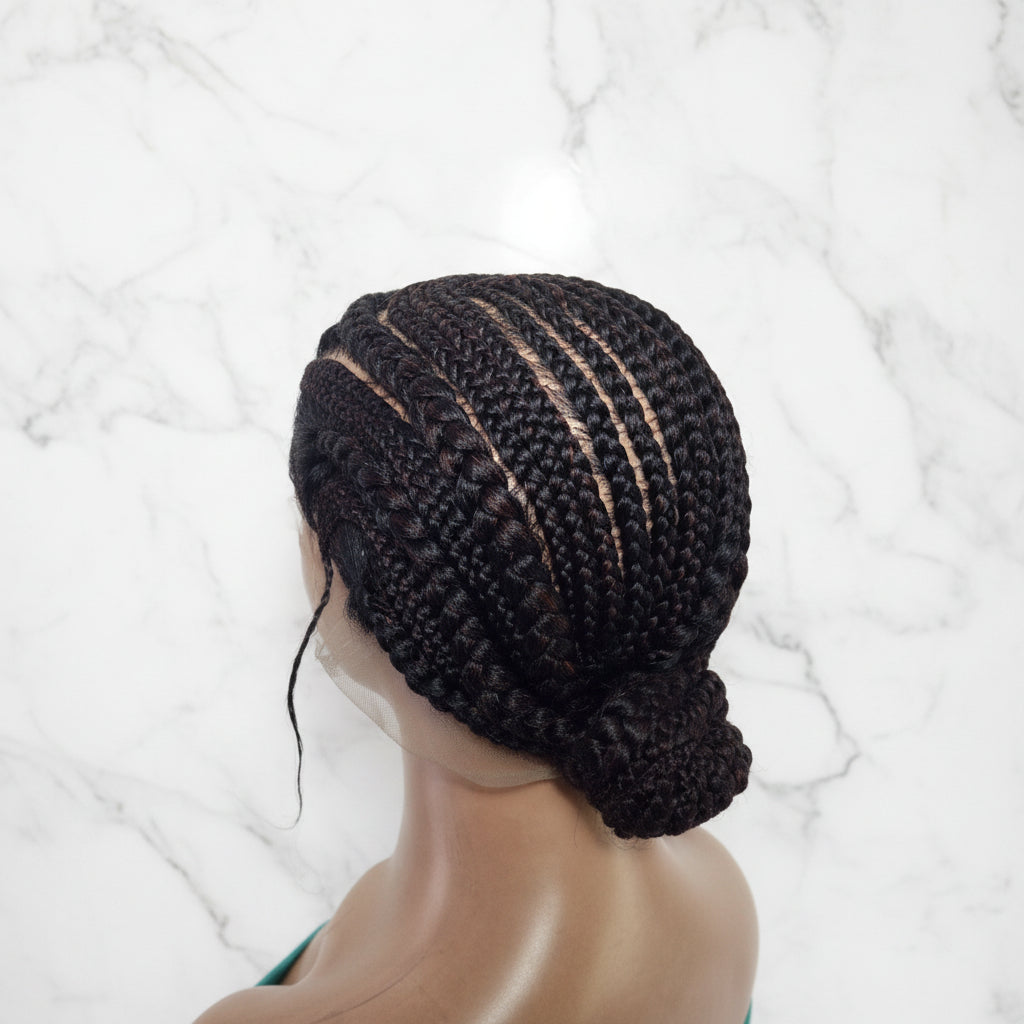 Brush Bun Braided Wig. Cornrow Braids. Full Lace with Baby Hair