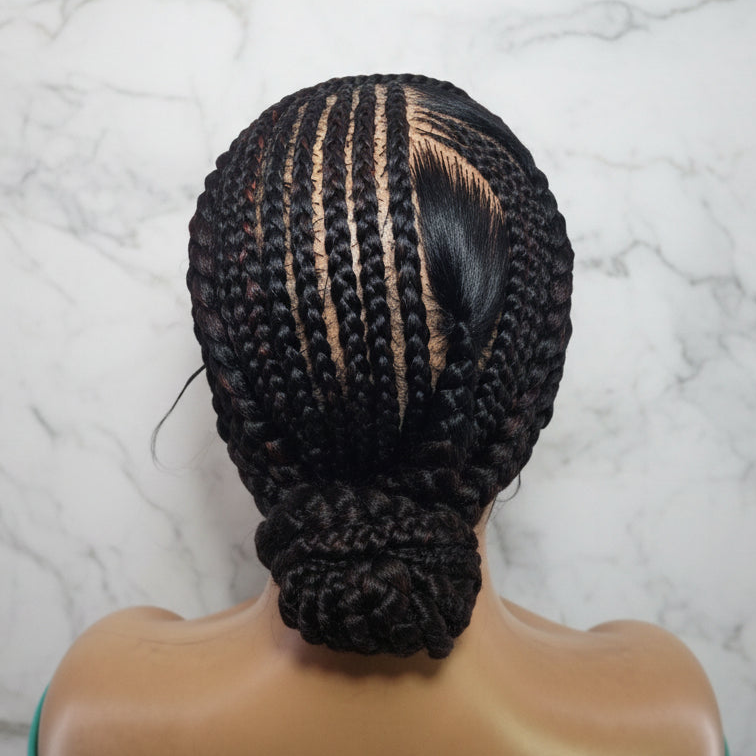 Brush Bun Braided Wig. Cornrow Braids. Full Lace with Baby Hair