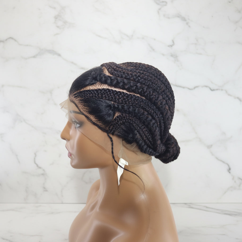 Brush Bun Braided Wig. Cornrow Braids. Full Lace with Baby Hair