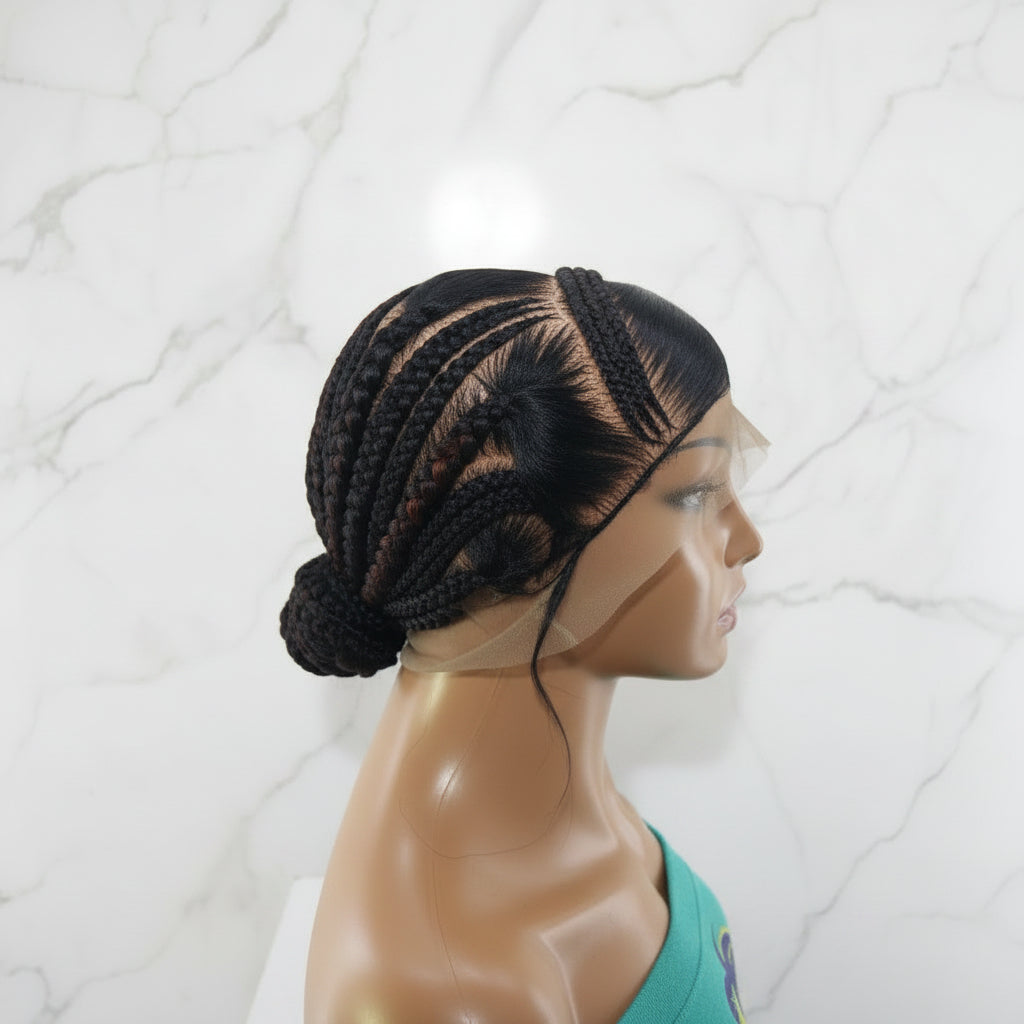 Brush Bun Braided Wig. Cornrow Braids. Full Lace with Baby Hair