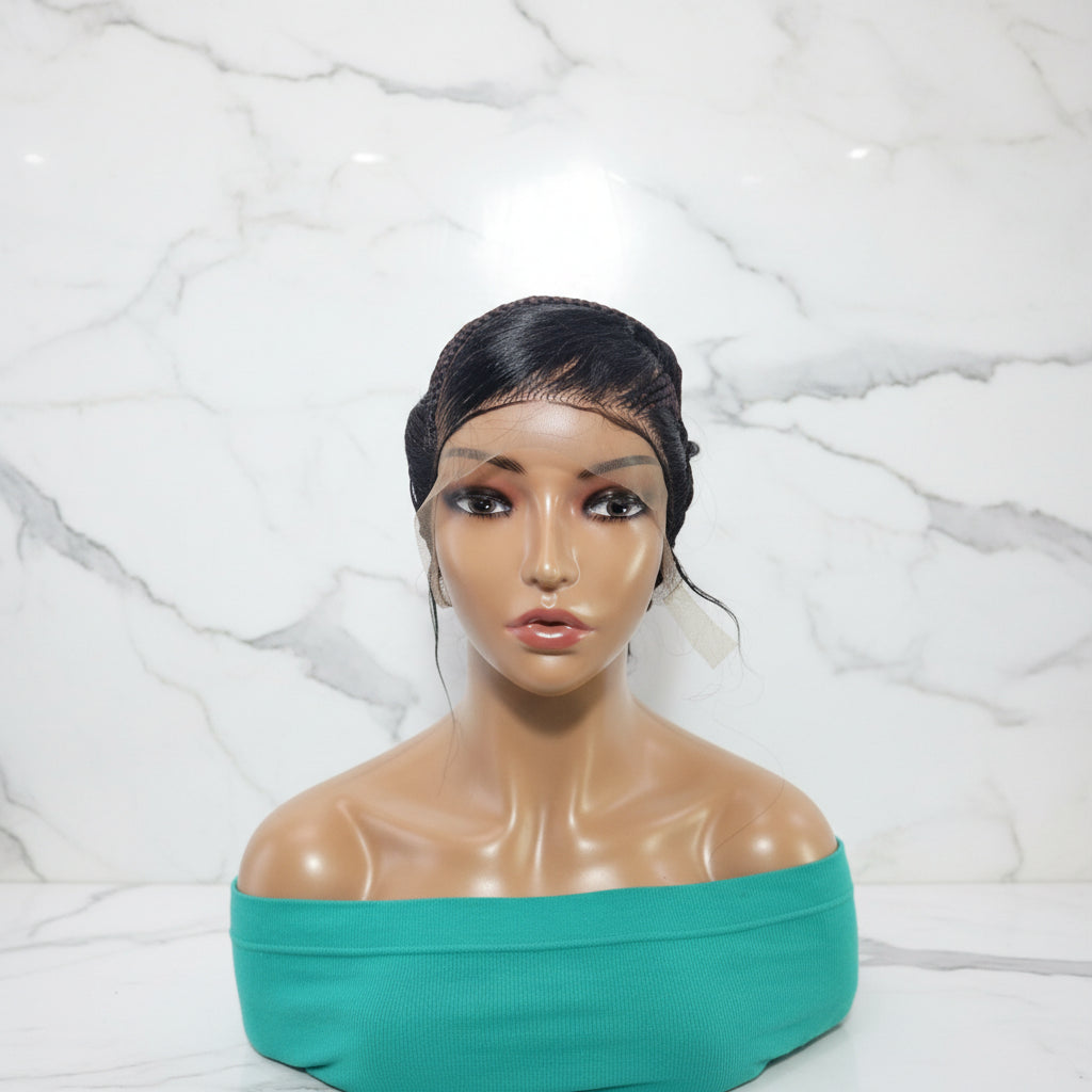Brush Bun Braided Wig. Cornrow Braids. Full Lace with Baby Hair