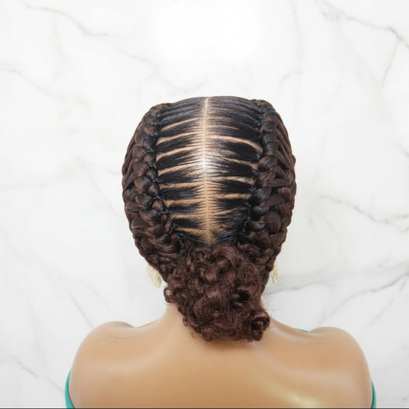 Braided Wig: Double Dutch Braids Braided Bun. Full Lace Cap, Baby Hair