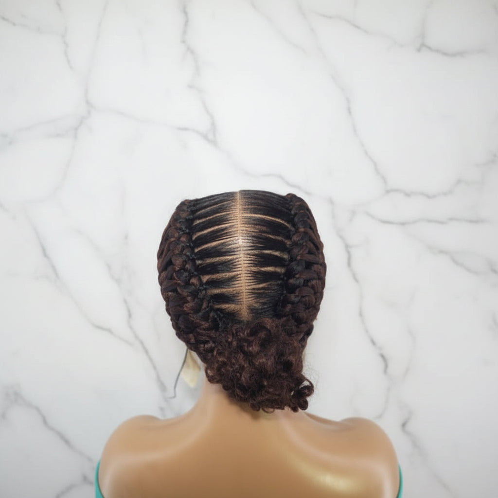 Braided Wig: Double Dutch Braids Braided Bun. Full Lace Cap, Baby Hair