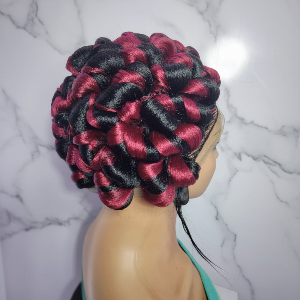 Braided Wig. Jumbo Twist Braids Puff Knots. Full Lace with Baby Hair. Bun Braid