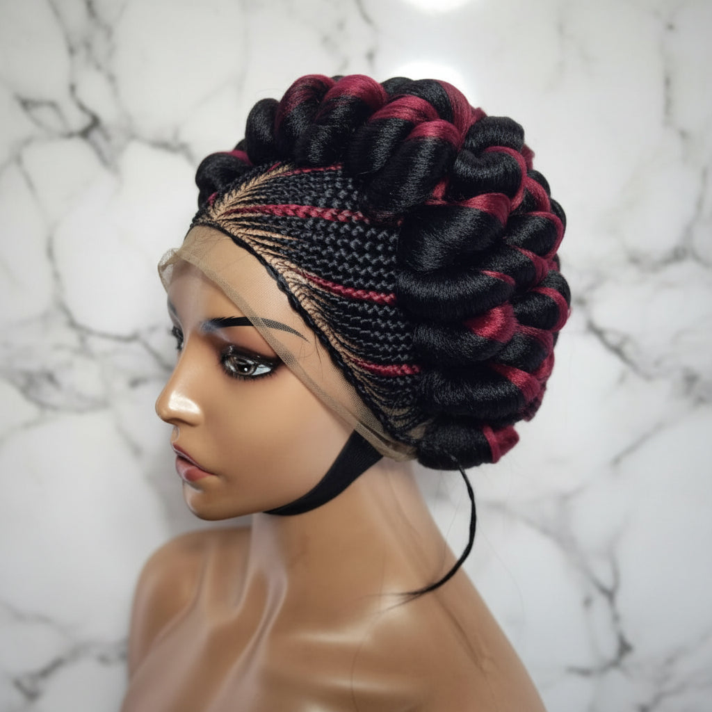 Braided Wig. Jumbo Twist Braids Puff Knots. Full Lace with Baby Hair. Bun Braid