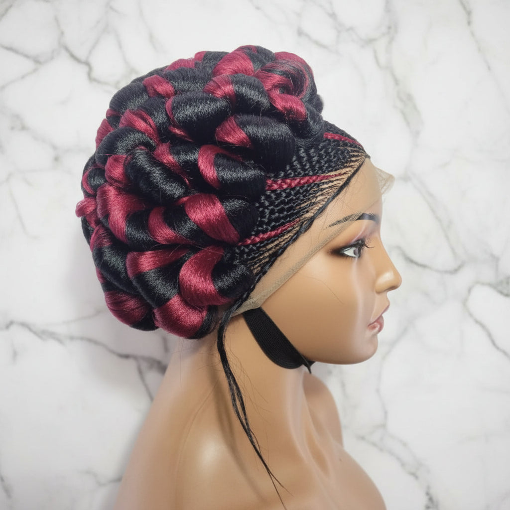 Braided Wig. Jumbo Twist Braids Puff Knots. Full Lace with Baby Hair. Bun Braid