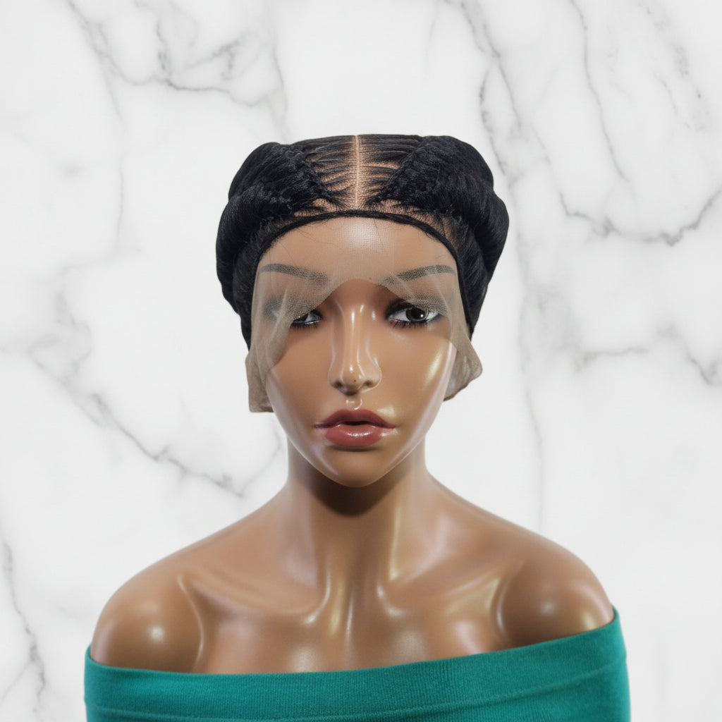 Braided Wig: Double Dutch Braids Braided Bun. Full Lace Cap, Baby Hair