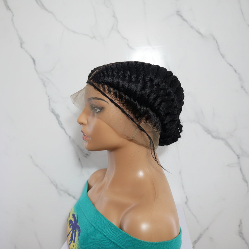 Braided Wig: Double Dutch Braids Braided Bun. Full Lace Cap, Baby Hair