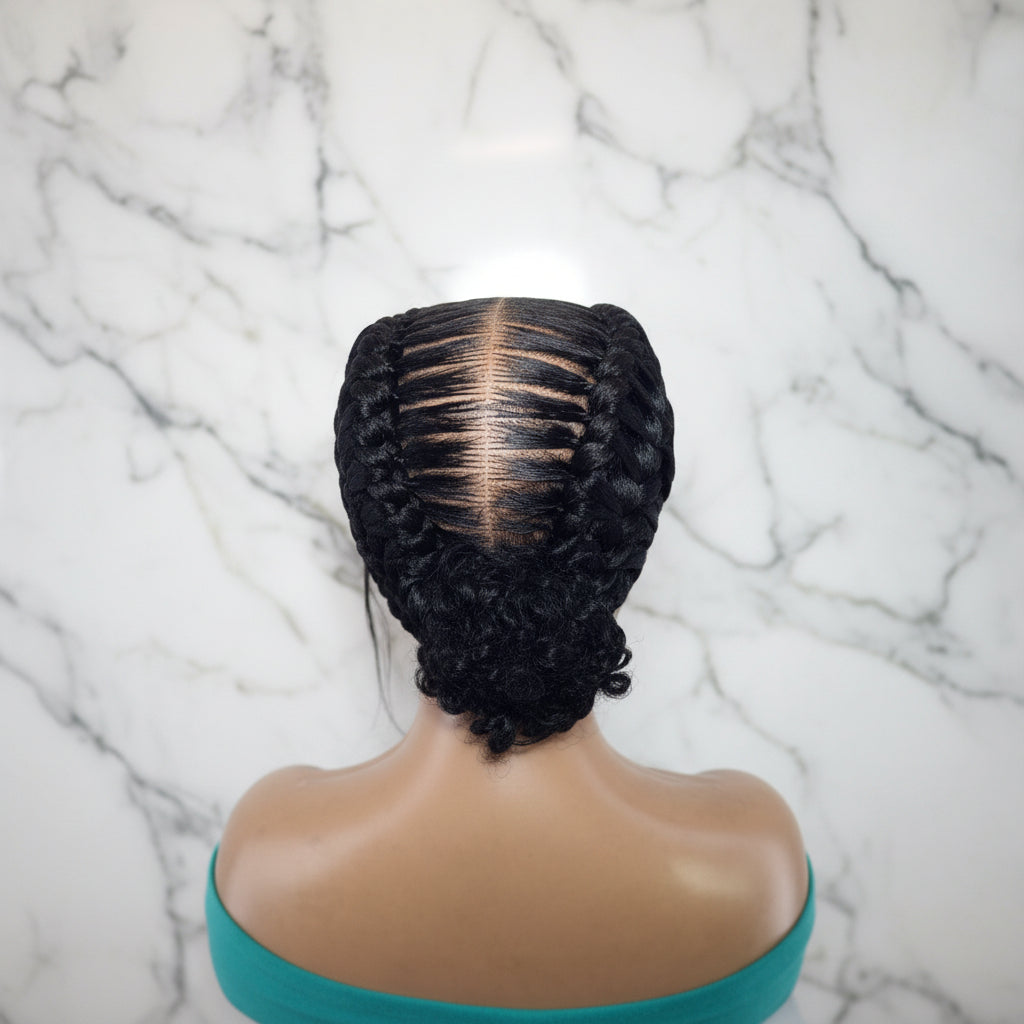 Braided Wig: Double Dutch Braids Braided Bun. Full Lace Cap, Baby Hair