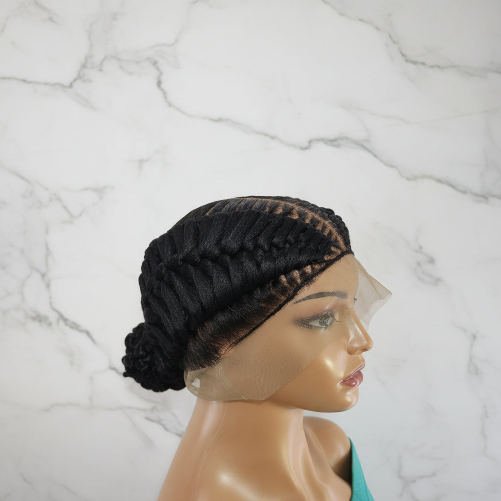 Braided Wig: Double Dutch Braids Braided Bun. Full Lace Cap, Baby Hair