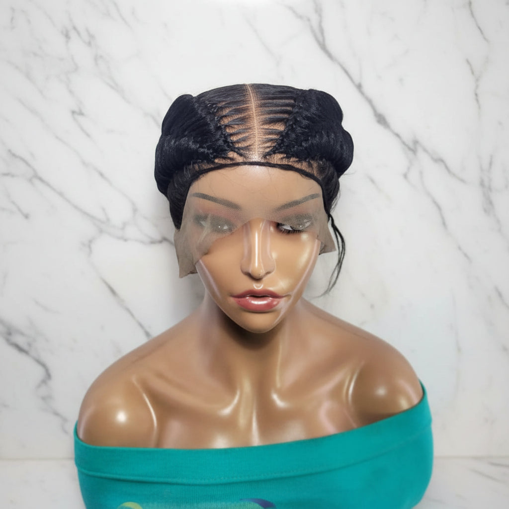 Braided Wig: Double Dutch Braids Braided Bun. Full Lace Cap, Baby Hair