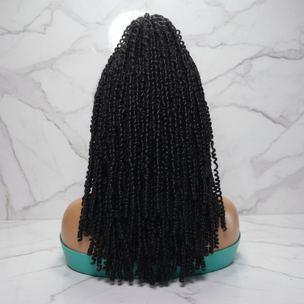 Braided Wig: Two Braids Transitioning to Spring Curls, Full Lace. Double Cornrow braids