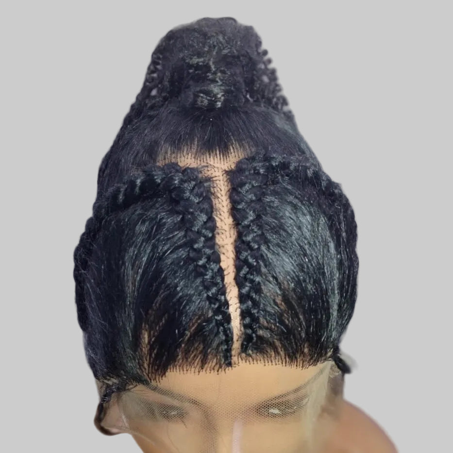 Braided Wig: Two Braids Transitioning to Spring Curls, Full Lace. Double Cornrow braids