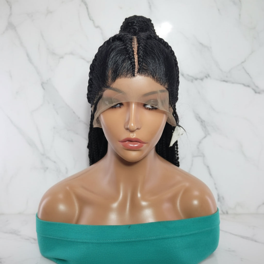 Braided Wig: Two Braids Transitioning to Spring Curls, Full Lace. Double Cornrow braids