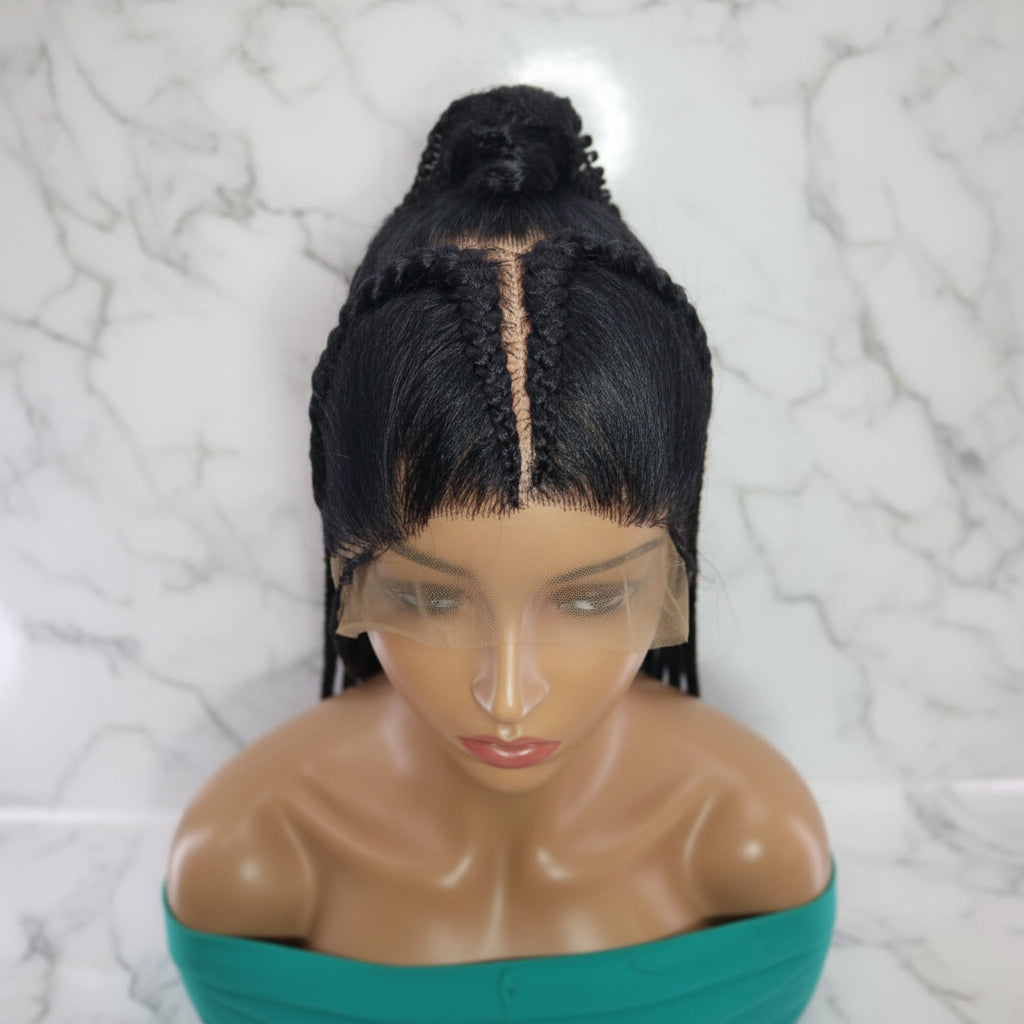 Braided Wig: Two Braids Transitioning to Spring Curls, Full Lace. Double Cornrow braids