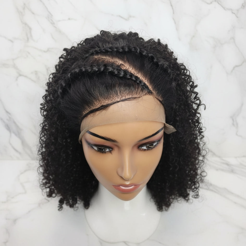Braided Wig: Two Braids Transitioning to Spring Curls, Full Lace. Double Cornrow braids