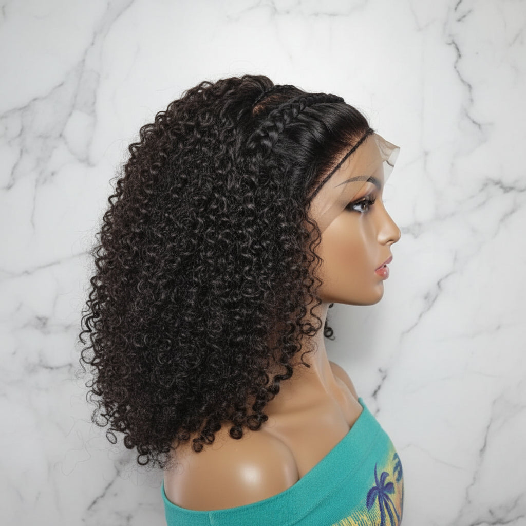 Braided Wig: Two Braids Transitioning to Spring Curls, Full Lace. Double Cornrow braids