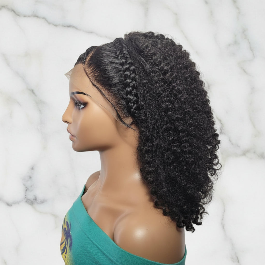 Braided Wig: Two Braids Transitioning to Spring Curls, Full Lace. Double Cornrow braids