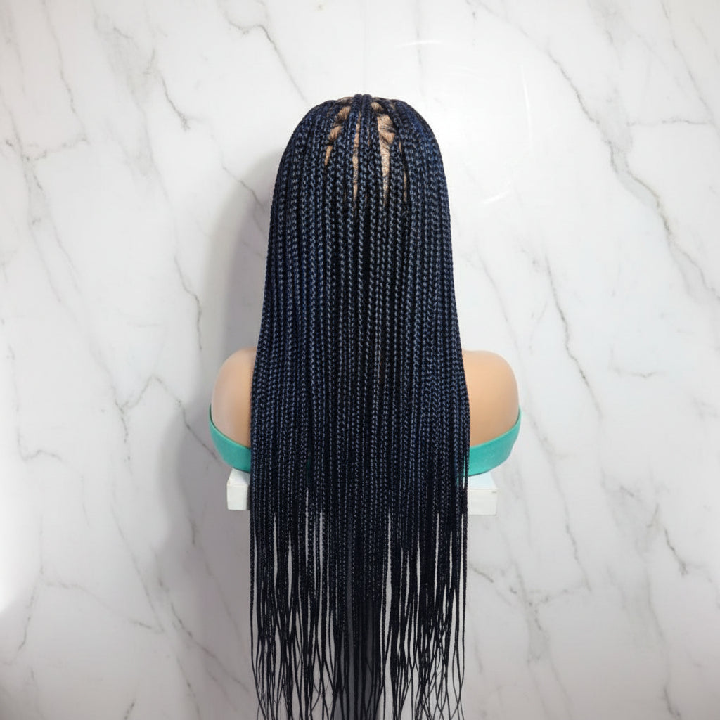 Braided Wig Full Lace Baby Hair. Blue & Black Braids. 32 inches