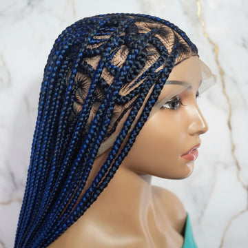 Braided Wig Full Lace Baby Hair. Blue & Black Braids. 32 inches