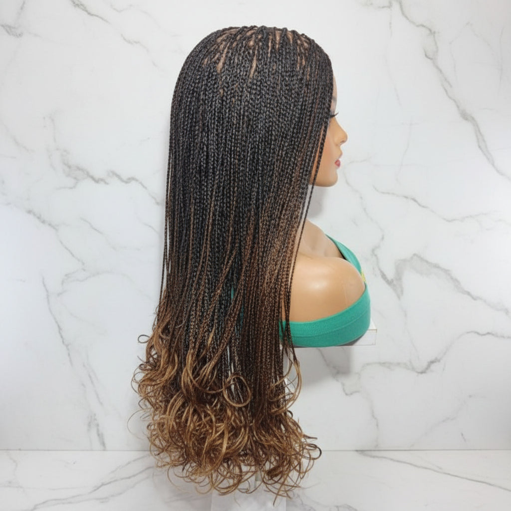 French Curls 360 HD Full Lace Knotless Braids Braided Wig.