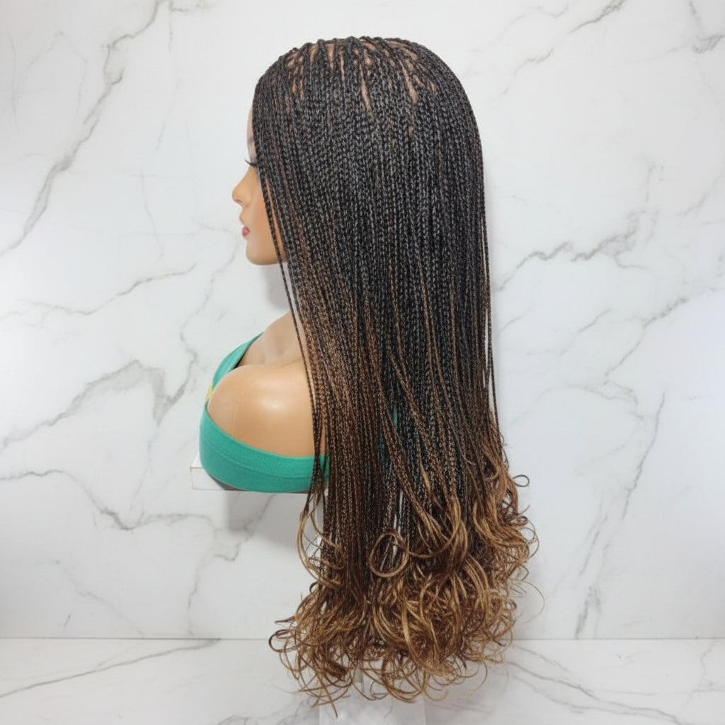 French Curls 360 HD Full Lace Knotless Braids Braided Wig.