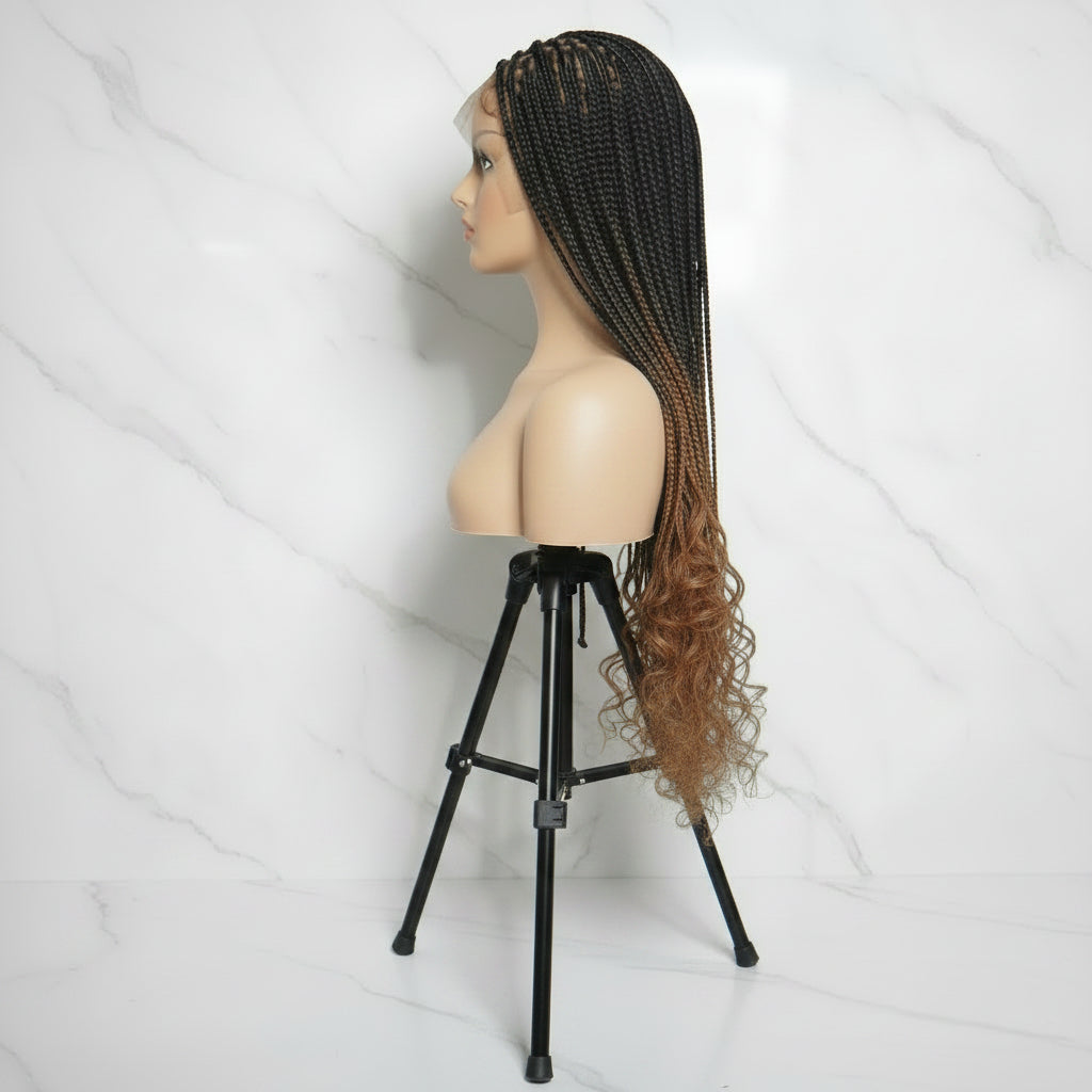 French Curls 360 HD Full Lace Knotless Braids Braided Wig.