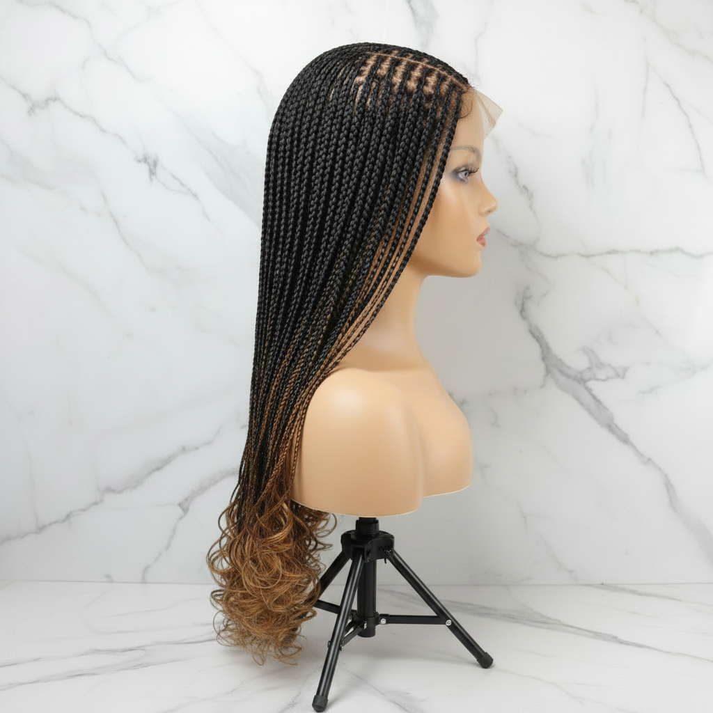 French Curls 360 HD Full Lace Knotless Braids Braided Wig.