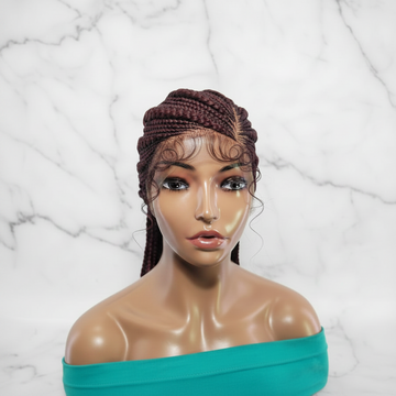 Large Ghana Braids Wig. Cornrow Braided Wig with Baby Hair, Reddish Brown, 30inches