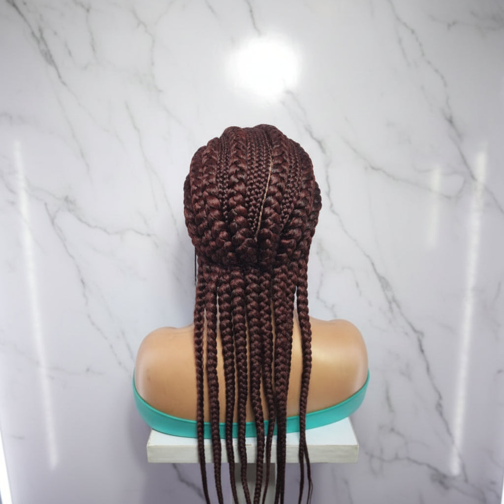Large Ghana Braids Wig. Cornrow Braided Wig with Baby Hair, Reddish Brown, 30inches