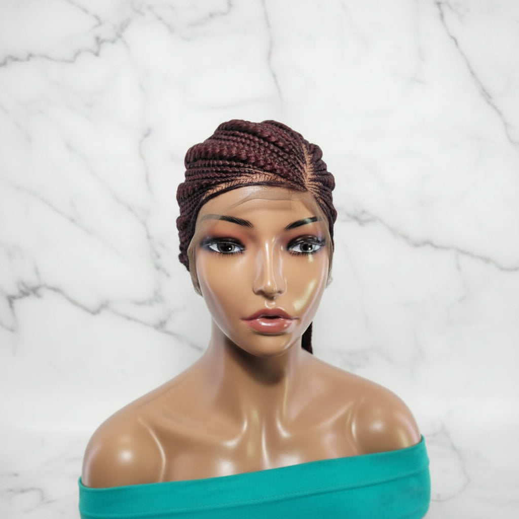 Large Ghana Braids Wig. Cornrow Braided Wig with Baby Hair, Reddish Brown, 30inches