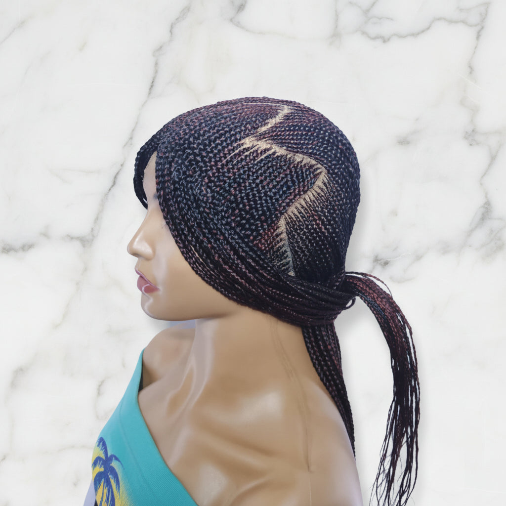 Braided Wig. Front Cornrow Braids, Zig Zag Parting.  Full Lace Cap