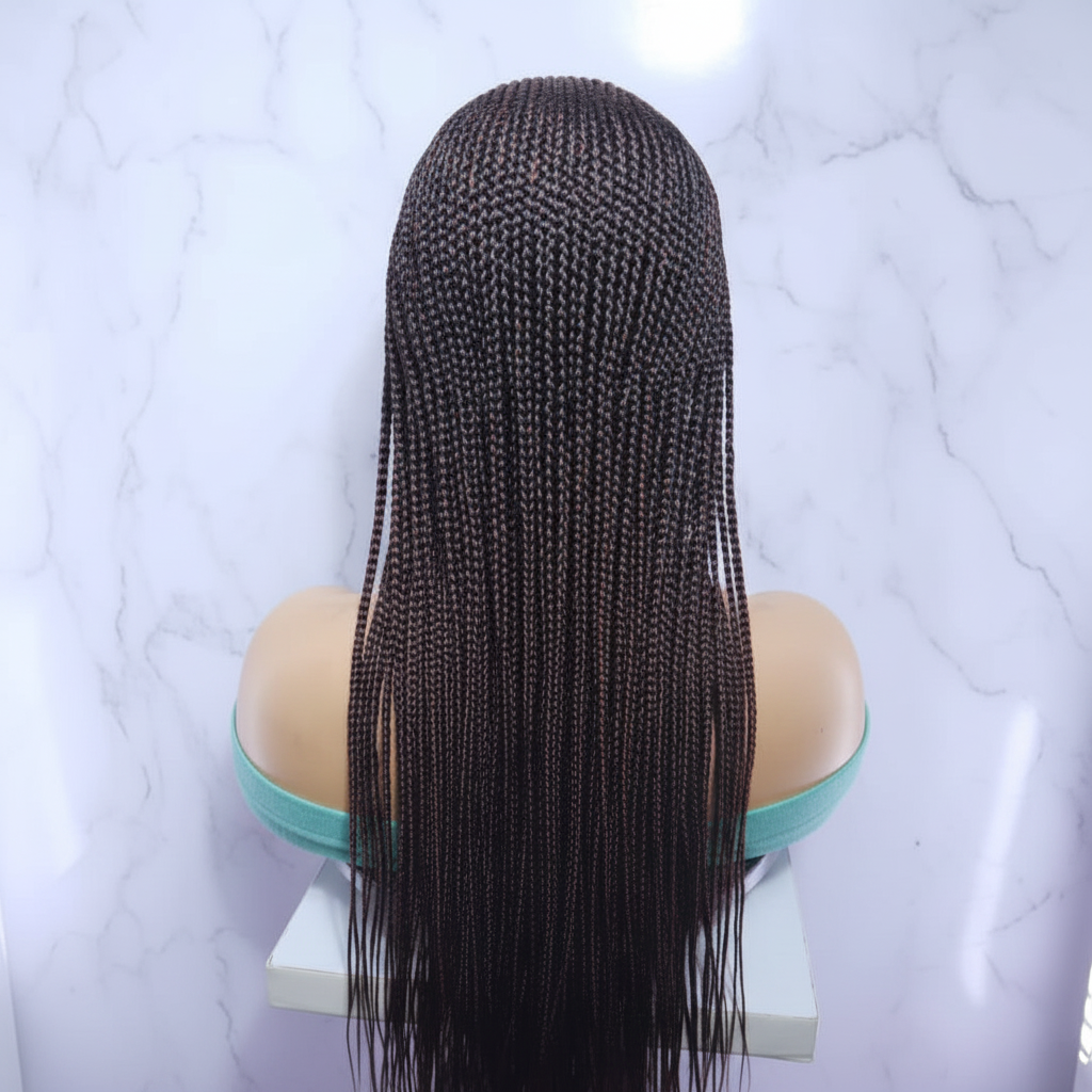 Braided Wig. Front Cornrow Braids, Zig Zag Parting.  Full Lace Cap