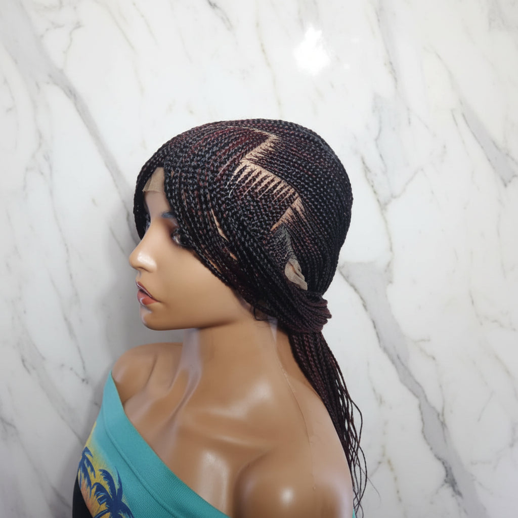 Braided Wig. Front Cornrow Braids, Zig Zag Parting.  Full Lace Cap