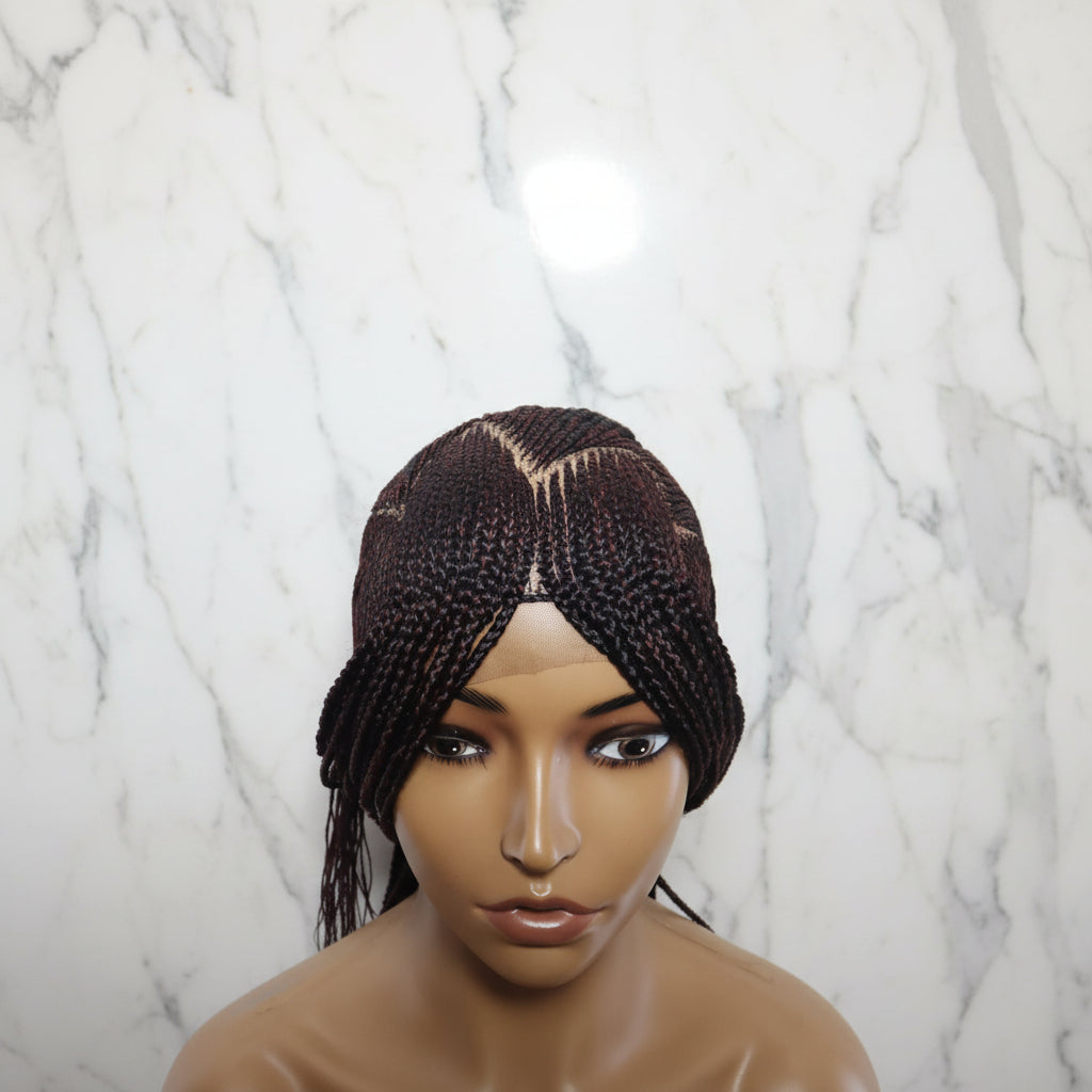 Braided Wig. Front Cornrow Braids, Zig Zag Parting.  Full Lace Cap
